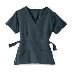Medline Ladies Scrub Tops Park AVE™ Mock Wrap Ladies Scrub Top, Charcoal, Small