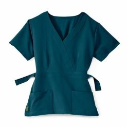 Medline Ladies Scrub Tops Park AVE™ Mock Wrap Ladies Scrub Top, Caribbean Blue, Large