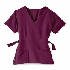 Ladies Scrub Tops Medline Park Ave Mock Wrap Ladies Scrub Top, Wine, Small