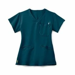 Medline Ladies Scrub Tops Berkeley AVE.â„¢ Ladies Scrub Top With Welt Pockets, Caribbean Blue, 2XS