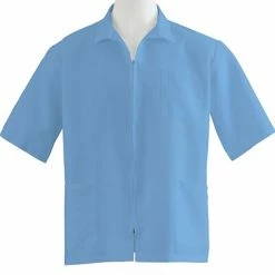 Medline Unisex Zip Front Smocks, Light Blue, Large