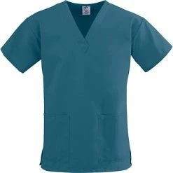Medline ComfortEase™ Ladies Two-pockets V-neck Scrub Tops, Caribbean Blue, XS