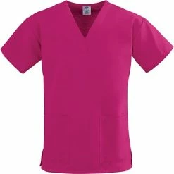 ComfortEase™ Ladies Two-pockets V-neck Scrub Tops, Ruby, Small