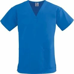 ComfortEase™ Ladies Two-pockets V-neck Scrub Tops, Royal Blue, XS