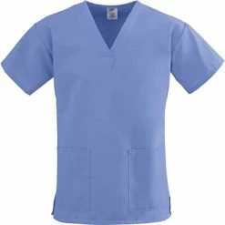 ComfortEase™ Ladies Two-pockets V-neck Scrub Tops Medline ComfortEase Ladies Poly & Cotton Scrub Top, Ceil Blue, Small