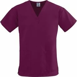 Medline ComfortEase™ Ladies Two-pockets V-neck Scrub Tops, Wine, XS