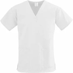 Medline ComfortEase™ Ladies Two-pockets V-neck Scrub Tops, White, Small