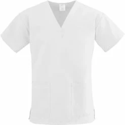 ComfortEase™ Ladies Two-pockets V-neck Scrub Tops Medline ComfortEase Ladies Poly & Cotton V-neck Scrub Tops, White, Medium