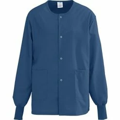 Medline AngelStat® Unisex Two-pockets Snap-front Warm-up Scrub Jackets, Navy Blue, 4XL