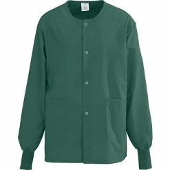 AngelStat® Unisex Two-pockets Snap-front Warm-up Scrub Jackets, Hunter Green, Small