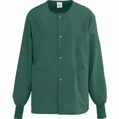 Medline AngelStat® Unisex Two-pockets Snap-front Warm-up Scrub Jackets, Hunter Green, Medium