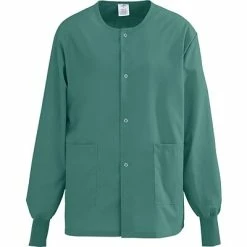 AngelStat® Unisex Two-pockets Snap-front Warm-up Scrub Jackets, Emerald, Medium