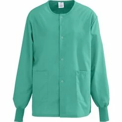 AngelStat® Unisex Two-pockets Snap-front Warm-up Scrub Jackets, Jade, XL