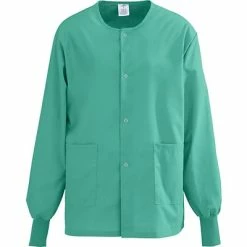 Medline AngelStat® Unisex Two-pockets Snap-front Warm-up Scrub Jackets, Jade, Small