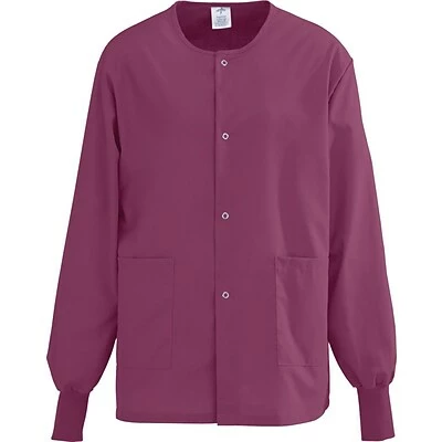 Medline AngelStat® Unisex Two-pockets Snap-front Warm-up Scrub Jackets, Raspberry, Large 1 Medline AngelStat® Unisex Two-pockets Snap-front Warm-up Scrub Jackets, Raspberry, Large
