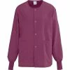 AngelStat® Unisex Two-pockets Snap-front Warm-up Scrub Jackets, Raspberry, Medium