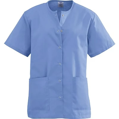 Medline Angelstat® Ladies Two-pockets Jewel Neck Snap-front Scrub Tops, Ceil Blue, XS 1 Medline Angelstat® Ladies Two-pockets Jewel Neck Snap-front Scrub Tops, Ceil Blue, XS