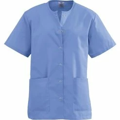 Medline Angelstat® Ladies Two-pockets Jewel Neck Snap-front Scrub Tops, Ceil Blue, Medium