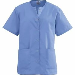 Medline Angelstat® Ladies Two-pockets Jewel Neck Snap-front Scrub Tops, Ceil Blue, Small
