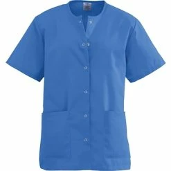 Medline Angelstat® Ladies Two-pockets Jewel Neck Snap-front Scrub Tops, Sapphire, Medium
