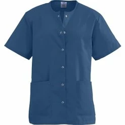 Medline Angelstat® Ladies Two-pockets Jewel Neck Snap-front Scrub Tops, Navy Blue, Small