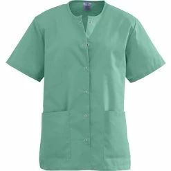 Medline Angelstat® Ladies Two-pockets Jewel Neck Snap-front Scrub Tops, Jade, Small