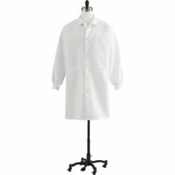 Medline Unisex Knee Length Knit Cuff Lab Coats, White, Small