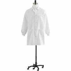 Medline Unisex Staff Length Knit Cuff Lab Coats, White, Small