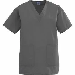 Medline Angelstat® Ladies Two-pockets V-neck Scrub Tops, Charcoal, XS
