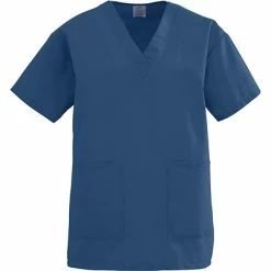Medline Angelstat® Ladies Two-pockets V-neck Scrub Tops, Navy Blue, 4XL