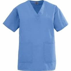 Medline Angelstat® Ladies Two-pockets V-neck Scrub Tops, Ceil Blue, XL