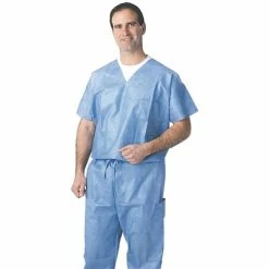 Medline Disposable Drawstring Scrub Pants, Blue, XL, Regular Length, 30/Pack