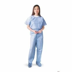 Medline Unisex One-pocket Disposable Round-neck Scrub Tops, Blue, XL, 30/Pack