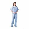 Medline Unisex One-pocket Disposable Round-neck Scrub Tops, Blue, Medium, 30/Pack
