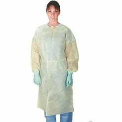 Staff Apparel Medline Polypropylene Isolation Gowns, Yellow, Regular/Large, Elastic Wrist, 50/Pack