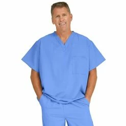 Unisex Scrub Tops Medline Fifth Ave™ Unisex Traditional Scrub Top With One Pocket, Ceil Blue, Medium